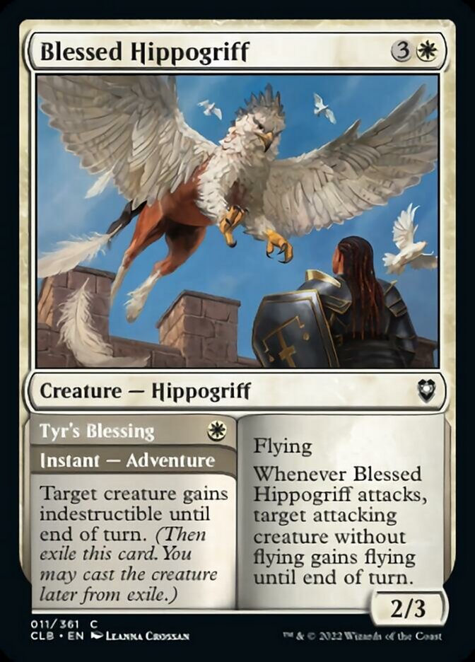 Blessed Hippogriff
 Flying
Whenever Blessed Hippogriff attacks, target attacking creature without flying gains flying until end of turn.
